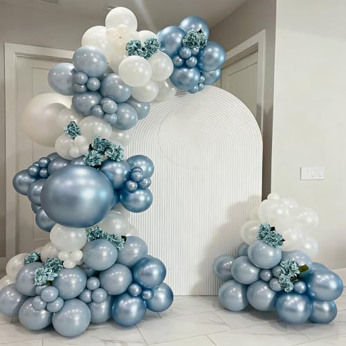 Image of Lukiituke Dusty Blue Balloons, 60Pcs Blue and White Balloons | 12in Latex Balloon for Birthday Wedding Bridal Showerl Decorations