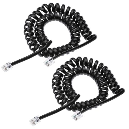 Image of Eirian 2 Pack Telephone Handset Cord Black Coiled Phone Cable, RJ9/RJ10/RJ22 4P4C,Length 3 to10 feet Uncoiled for Landline Phones