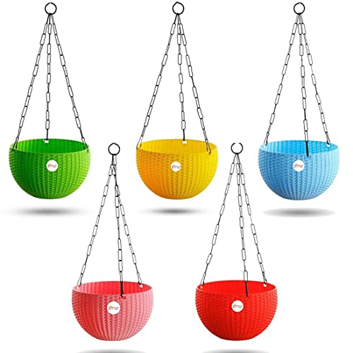 Kraft Seeds by 10CLUB Euro Hanging Planters – 5 Pcs (7 Inch, Multicolor) | Decorative Hanging Pots for House Plants | Hanging Pots for Home & Balcony Garden | Hooked Hanging Pots for Home Garden