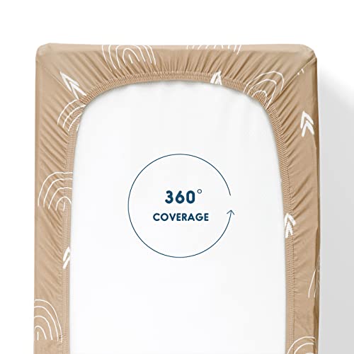 Image of GRSSDER Stretch Ultra Soft Jersey Knit Changing Pad Covers Set 2 Pack, Change Table Pad Covers Fit 32 inch /34 inch x 16 inch Pads Safe and Snug, Jungle Bear /Rainbow for Baby