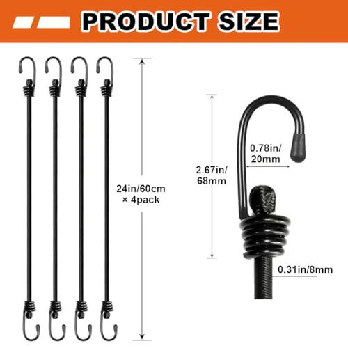 Image of Serplex 8PCS Bungee Cords 24 Inches Elastic with Dual End Hooks for Luggage