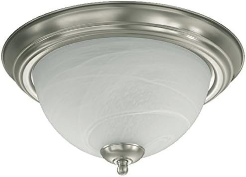 Quorum International 3066-13-65 Faux Alabaster Flush Mount, 13", Satin Nickel