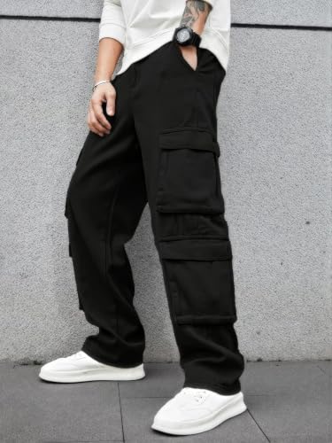 Image of Men's 8 Pocket Cargo Pants | Premium Cotton Twill Baggy Fit Trousers | Stretchable Casual Streetwear Cargos | Mid Rise