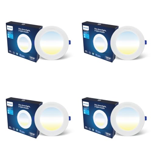 Image of PHILIPS 15W 3in1 AstraGlow Round LED Panel Light | Slim Surface Panel with High Brightness & Energy Efficiency | Durable Polycarbonate Body - White Finish | Pack of 4