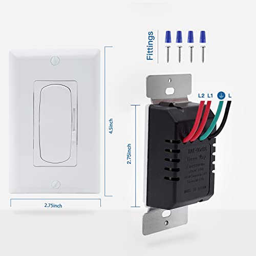 Bolrant Single-Pole Or 3-Way,Dimmer Switch For Dimmable Led,Compatiable With Cfl(C.l) Led, Wall Dimmer Switch, Halogen And Incandescent Bulbs 600W Max,120V Ac, White,With Wallplate #TOP3