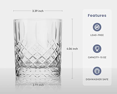 Shoshin Premium Hand Cut Whiskey Glasses (13 Oz, Set Of 4) - Handmade Double Old Fashioned Scotch Glasses - Gift For Bourbon Lovers - Style Glassware For Rum - 4 Rocks Glasses In Gift Box #TOP2
