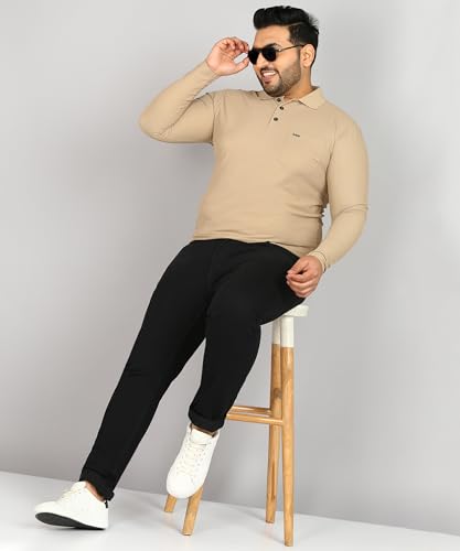 Image of INKKR Plus Size Men's Solid Polo Neck Full Sleeve T-Shirts