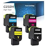 2. Contenu de l'emballage : lot de 4 cartouches de toner reconditionnées pour 1 cartouche de toner noire (C232HK0), 1 cartouche de toner cyan (C232HC0), 1 cartouche de toner jaune (C232HY0), 1 cartouche de toner magenta (C232HM0).
