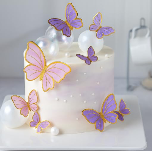 Homebakers Mart Precut Butterfly Cake Decorations – 20 Pcs Set (10 Pink + 10 Purple) | Non-Edible Reusable Cake Toppers for Party & Anniversary Cakes-image-43