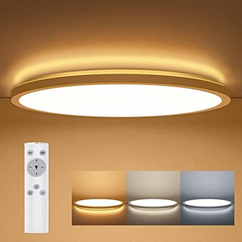 LIGHTNUM LED Deckenleuchte Dimmbar, 24W 2200lm Deckenlampe mit Fernbedienung, 2700K-6500K Warmweiß Naturweiß Kaltweiß Lampe, IP44 Wasserfest Cover