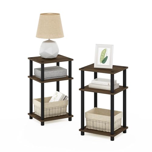 Image of Furinno JUST Night Stand Set of 2, 3-Tier Turn-N-Tube Nightstand, Toolless Bedside Tables, End Table, Side Table with Open Storage for Bedroom, Closet, Dorm, Bathroom, Columbia Walnut