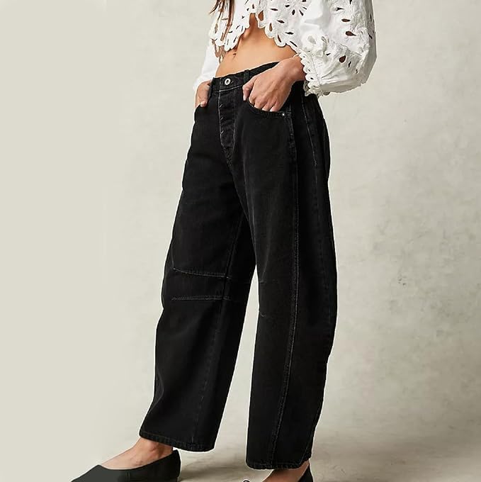 Mid Rise Barrel Jeans for Women,Vintage Wide Leg Loose Fit Cropped Denim Ankle Pants Y2k Baggy Boyfriend Trendy Jeans4