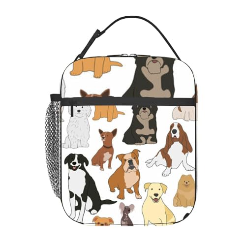 verschiedene Arten von kleinen, mittelgroßen und großen Mischlingshunden, isolierte Lunchtasche für Männer und Frauen, große, tragbare, wasserdichte und wiederverwendbare Thermo-Lunchbox mit Taschen f