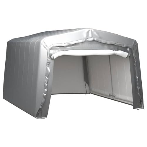 Generic Tenda Magazzino per Esterni, Acciaio Zincato e PE, Tettoia Grigia Impermeabile per Attrezzature da Giardino, Posto Auto Coperto con Resistenza Ai Raggi UV (240x240 cm) (370 x 370 cm)