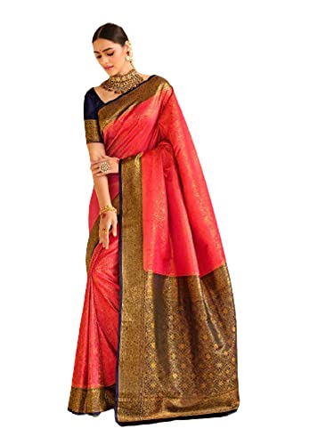Sari Uncousu 8205 Banarsi traditionnel en soie rose haut de gamme pour femme