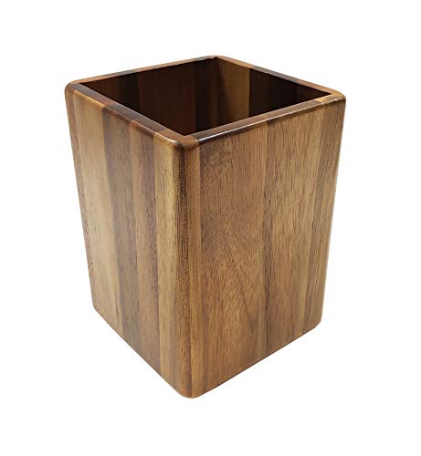 Tablecraft H14000 Elements Collection Utensil Holder, 4.375" x 4.375" x 5.875", Acacia