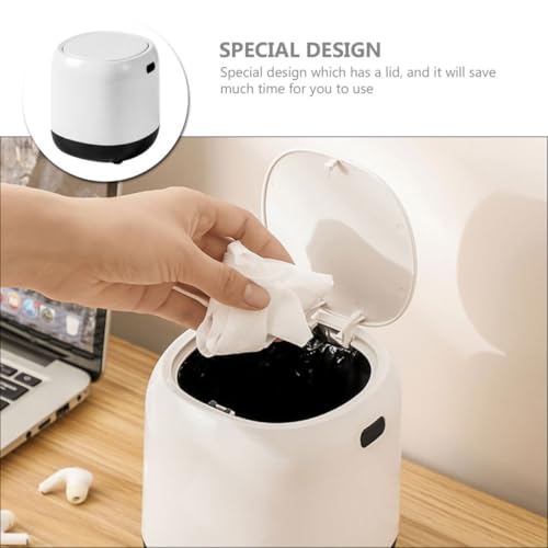 Mini caneca de basura con tapa para escritorio, compacta miniatura 3