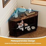 COSTWAY Eck Hundekäfig Möbel, Hundehütte mit verstellbarem Futterspender, 2 Edelstahlnäpfen & abschließbarer Tür, Hundebox aus Holz und Metall, für kleine mittelgroße Hunde, Indoor, Braun