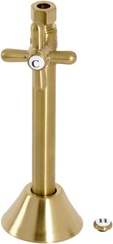Kingston Brass CC83257X 1/2" Sweat x 3/8" O.D. Comp Straight Shut Off Valve with 5" Extension, Brushed Brass