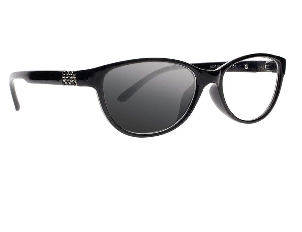 Women Cat Eye Transition Photochromic Bifocal Rhinestones Readers Reading Glasses Sunglasses (Black, 2.50)