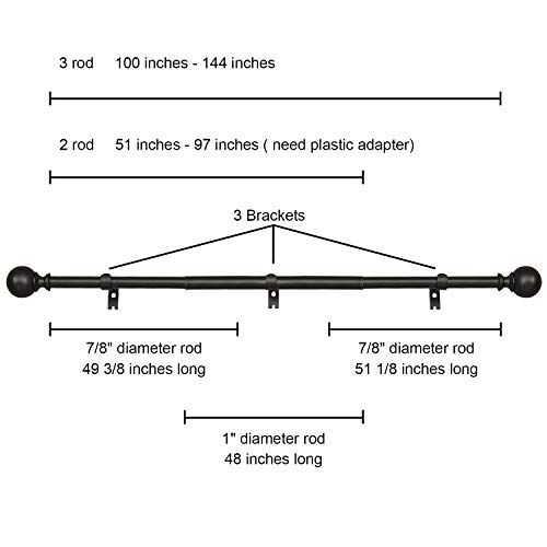 Kemmie 1" Classic Window Curtain Rod With Round Finials Simple Single Telescoping Drapery Rod, 72-144", Matted Black #TOP1