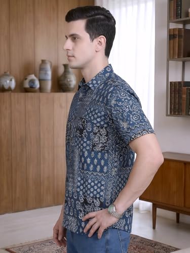 Image of Yash Gallery Men's Cotton Warli Print Shirt Collar Regular Shirt