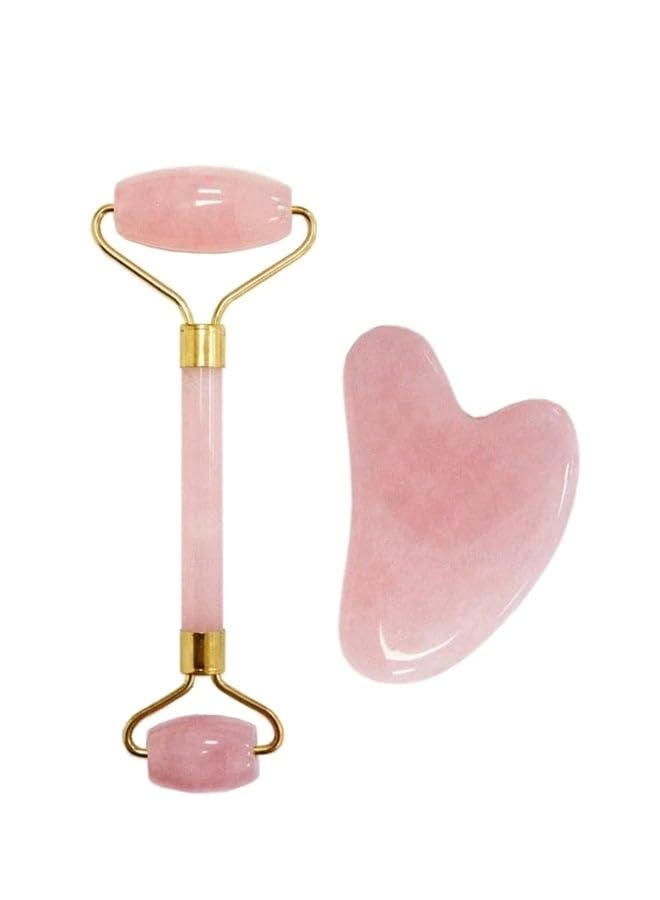 2pcs/set Jade Roller & Gua Sha - Jade Stone Massager Natural Stone Facial Massage Gua Sha Set For Face Eye Neck Skin Care - Gift For Men Women