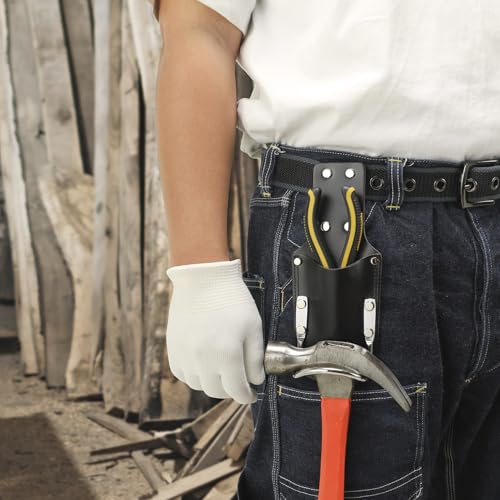 Image of Hammer Holder,Hammer Holder for Belt,Tool Holder Pliers Holster Knife Holster, Hammer Holster Made with Genuine Leather and Heavy-Duty Steel,for Construction Electrician Carpentry Garden Pruning.