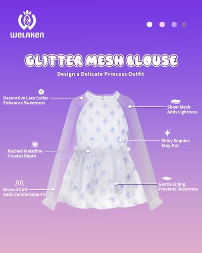 Image of Girl Sequin Mesh Bloues Sparkle Ruffle Collar Long Sleeve Shirts Tops,5-12 Years