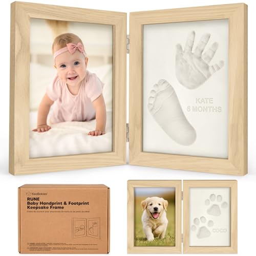 KeaBabies Personalized Baby Hand and Footprint Kit, Quick Dry Clay - Newborn Keepsake Feet and Handprint Kit, Nursery Picture Frame, New Mom Gifts for...