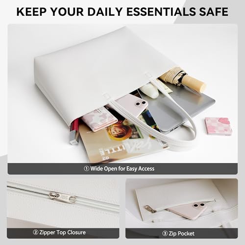 Image of KALIDI Tote Bag Zipper Shoulder Bag Faux Leather Purses Satchel for Women Casual Handbag Work Dating College