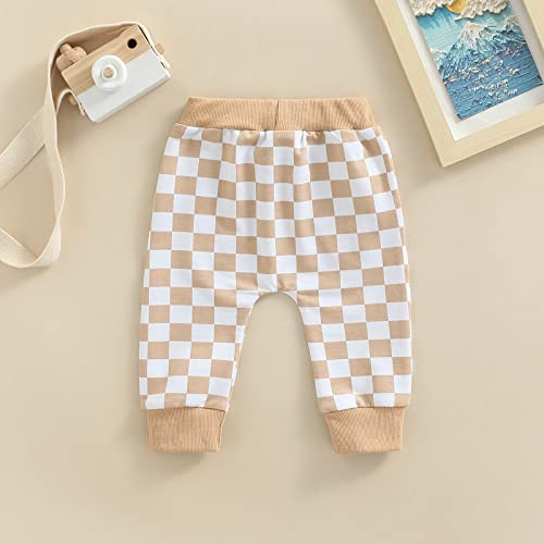 Toddler Baby Boy Girl Checkerboard Plaid Pants Elastic Waist Casual Trousers Spring Summer Fall Winter Long Pants (A-Yellow, 18-24 Months) #TOP2
