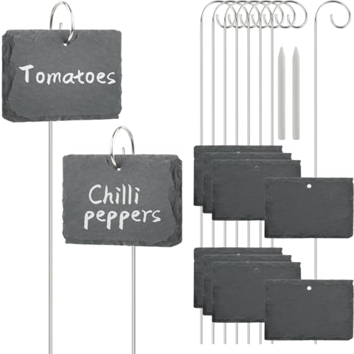 TMBMLPP 22er Set Schiefer Pflanzenschilder,10 x 7cm Pflanzenschilder zum Beschriften Schiefer,Witterungsbeständig, Wiederverwendbar,Garten Schiefertafel Schilder mit Metallstab und Kreide