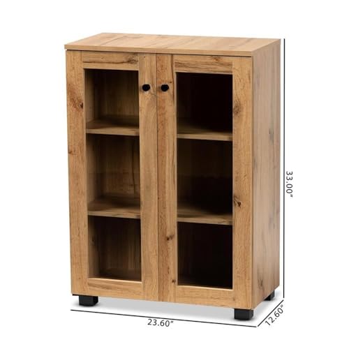 Baxton Studio B12 Mason Modern And Contemporary Oak Brown Finished Wood 2-Door Storage Cabinet thumb #2