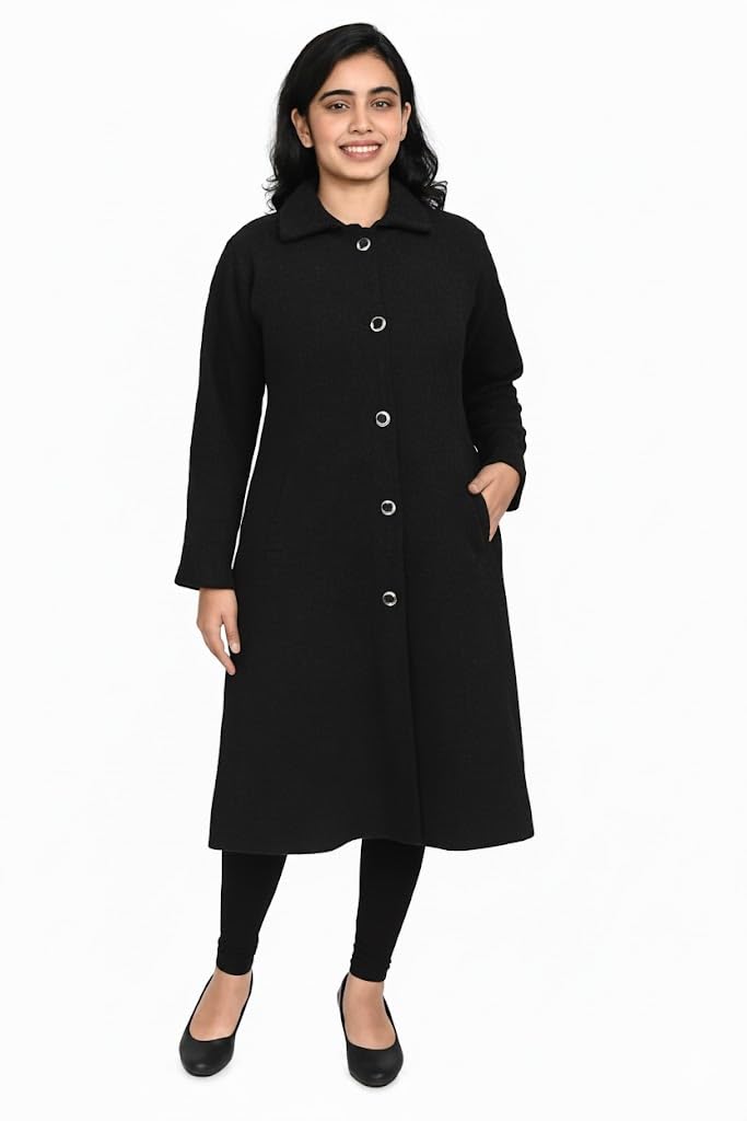Women's Woollen Long Collared Coat, Full Length Winter Cardigan