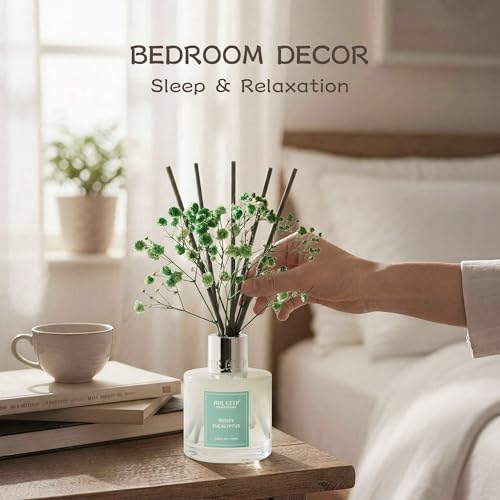 Image of Airkeep Reed Diffuser Set,3.38 fl oz (100 ml) - Moss Eucalyptus Oil Diffusers with 8 Reed Sticks, Home Fragrance Reed Diffuser for Bathroom Shelf Decor