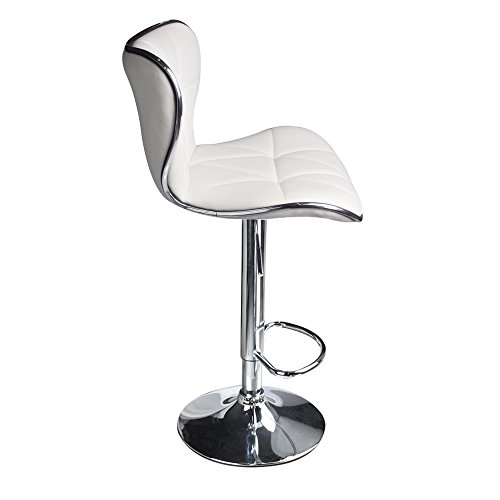 Leopard Shell Back Adjustable Swivel Bar Stools, PU Leather Padded with Back, Set of 2 (White) - Image 3