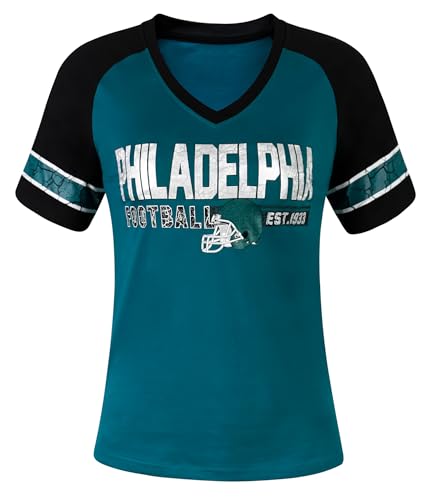 Womens City Football Fans Vintage Sporty V Neck Tee Shirts - Green & Black Size: X-Large