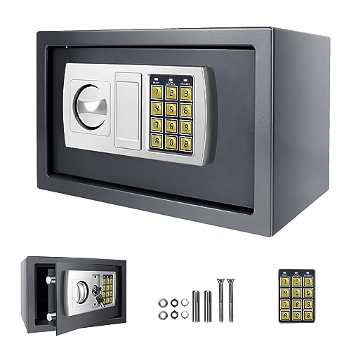 Caja fuerte digital gris con 2 llaves, 31 x 20 x 20 cm, 8,5 L, para casa, oficina, hotel, caja fuerte ignífuga, para guardar dinero en efectivo (centro)