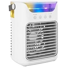HOMCOM Portable Air Conditioner, 4-in-1 Mini Air Cooler with 3 Wind Speed, 2 Cool Mist, RGB 7 LED Light, 2-6H Timer, Personal Cooling Fan for Home, Office, Bedroom