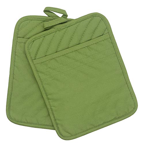 Cotton Pocket Pot Holder Kitchen Hot Pads Heat Resistant, Set Of 4, Kitchen Basic Trivet For Cooking And Baking, 7”X 9” (Green) #TOP3