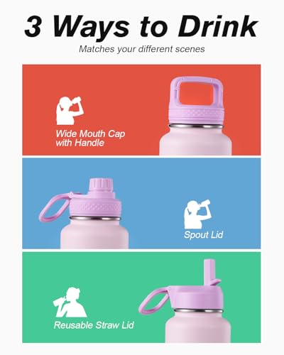 Image of Coolflask 40 oz Water Bottle Insulated with Straw & 3 Leakproof Lids