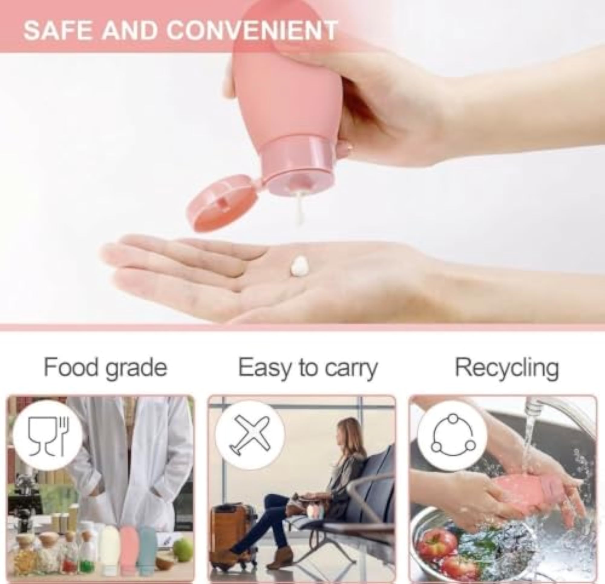 Silicone Travel Bottles Set with Flip-Top Cap, 3 Colors