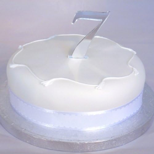 7 Silver Acrylic Mirror Cake Topper Number Script 10cm (4inch) Number Height inc spike 15cm
