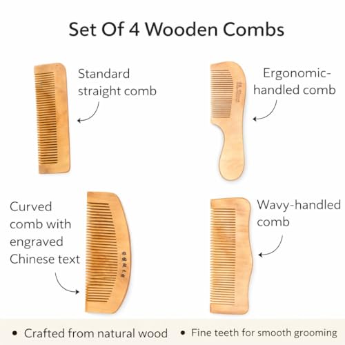 Image of Natural Bamboo Wooden Hair Comb Set of 4
