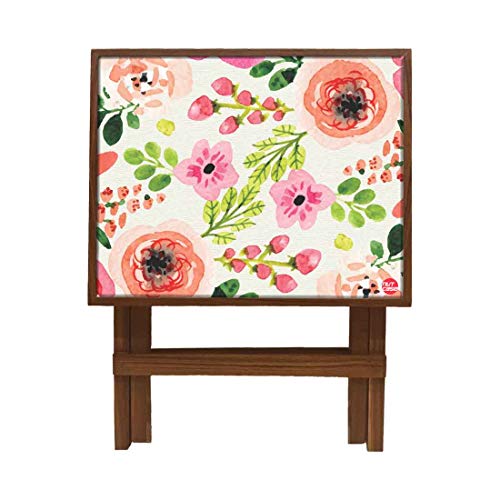 Image of Nutcase Designer Teak Wood Side Table Folding Wooden Bedside Coffee Outdoor Picnic Table - Cute Pink Floral