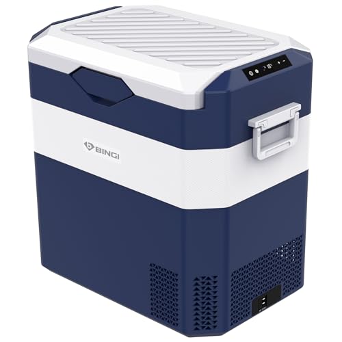 BINGI Kompressor Kühlbox 42L Tragbarer Auto-Kühlschrank 12/24V DC und 230V AC Mini Gefrierschrank für Auto, LKW, Camping, Wohnmobil und Zuhause (15℃ bis -18℃)