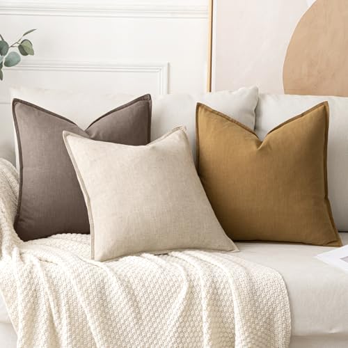Image of MIULEE Decorative Linen Pillow Covers 18x18 Inch Malt Ball Boho Farmhouse Neutral Couch Throw Pillows for Bed Pack of 2 Accent Modern Pillowcase Sofa Livingroom Home Decor