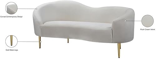Miniatura 6 de Meridian Furniture Ritz Collection Modern Sofá biplaza tapizado de terciopelo contemporáneo con patas de metal resistentes en acabado dorado