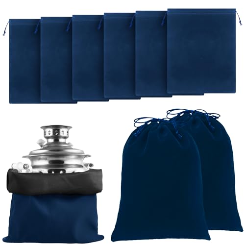 Ferraycle 6 Pcs Silver Storage Bags Anti Tarnish Storage Bag Fabric Cloth for Jewelry Silverware Protection Flatware(18 x 18 Inch,Navy Blue)